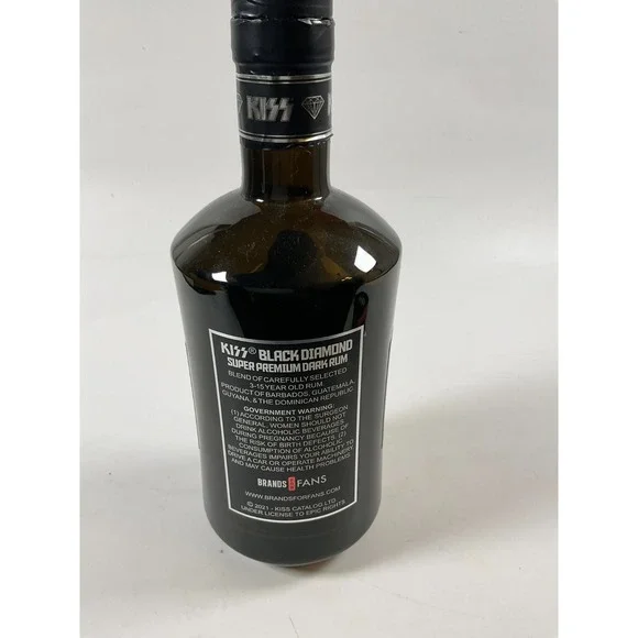 KISS BLACK DIAMOND SUPER PREMIUM DARK RUM Empty Bottle - Collectible